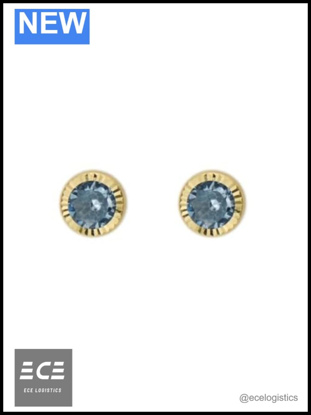 14K Yellow Gold 5MM Round Stud Earrings Cubic Zirconia Push Back